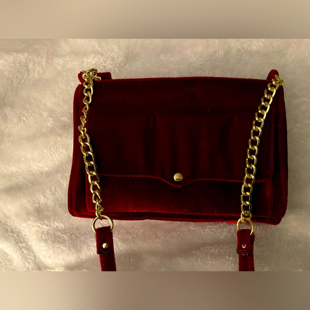 Red velvet handbag
